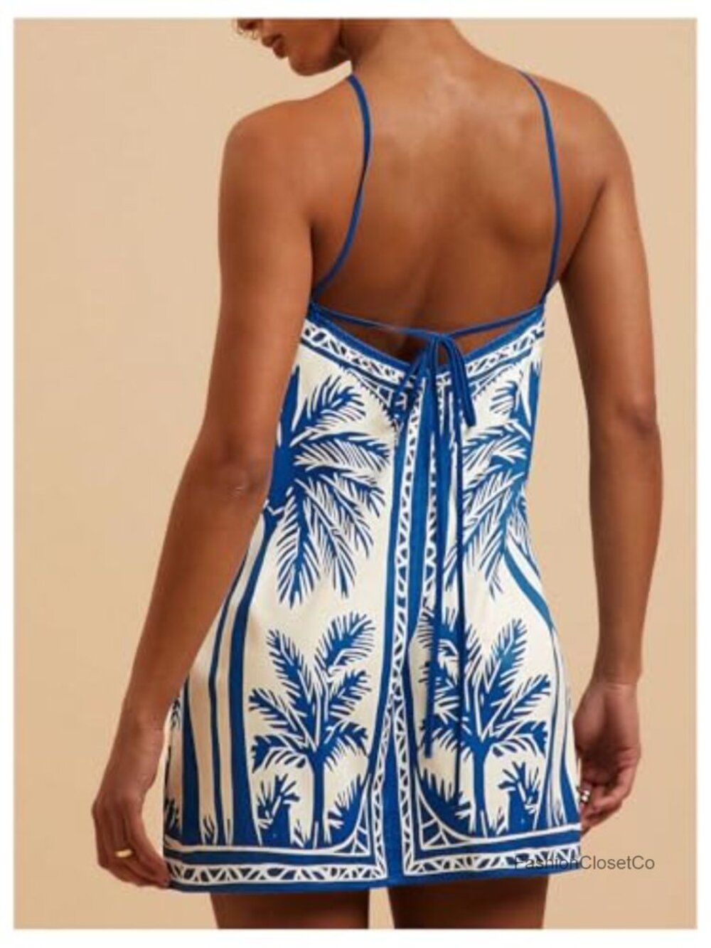 Halter Backless Mini Dress Tropical Vacation Boho Swing Dress - Picture 2 of 4